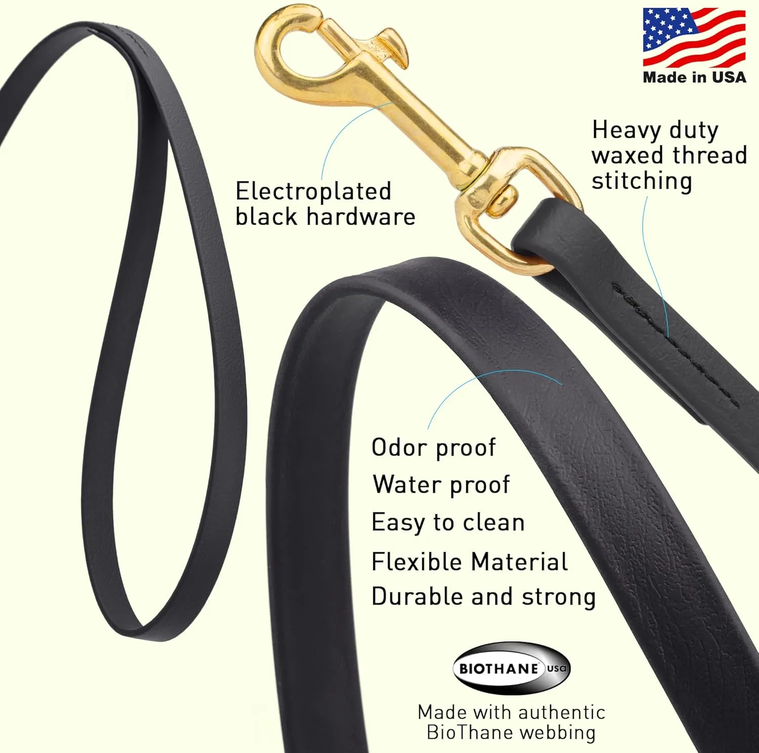 Viper K9 Biothane Working Dog Leash Waterproof Lead for Tracking Training Schutzhund Dog Sport & Search - Odor-Proof Long Line with Solid Brass Snap for Puppy Medium and Large 1/2" x 6ft Black