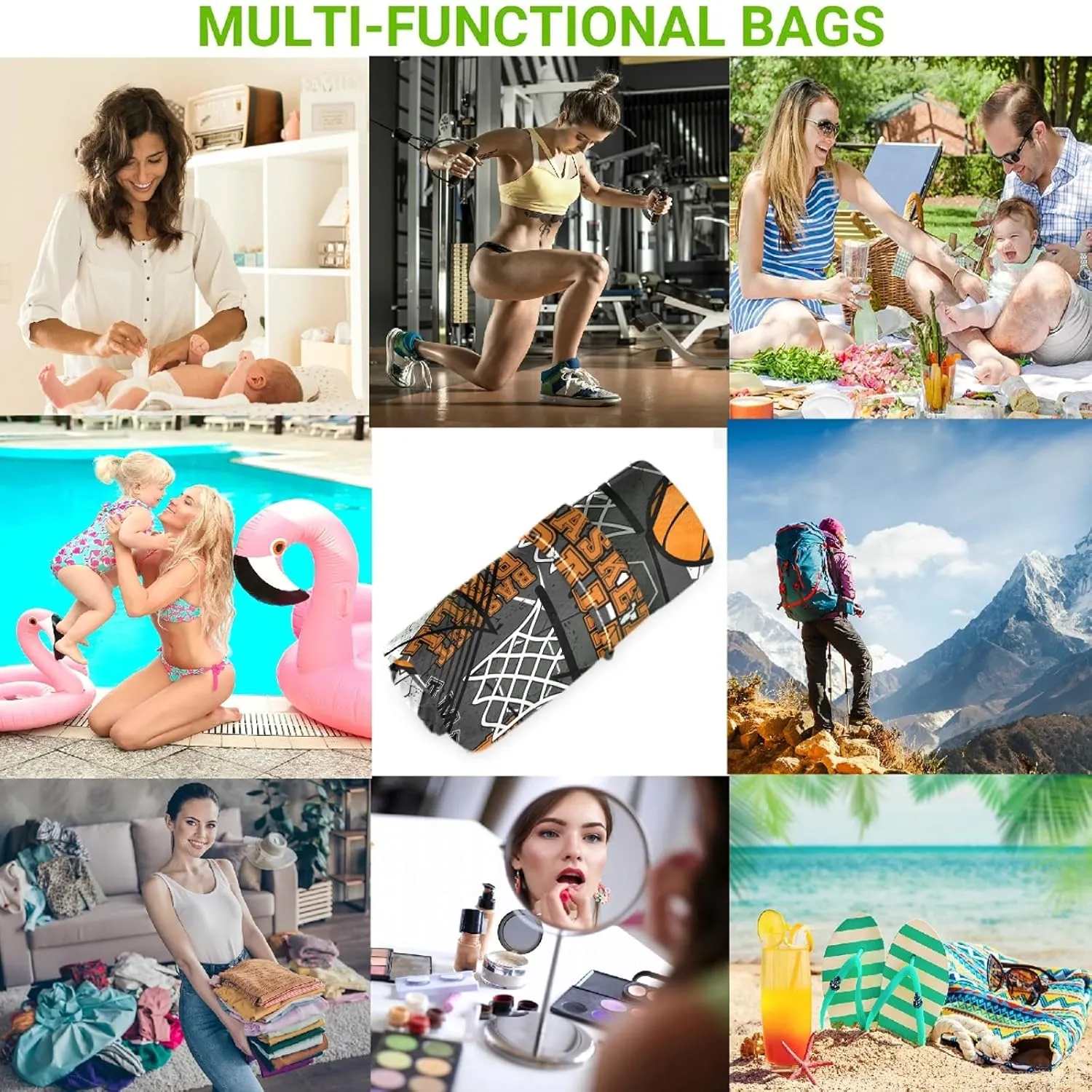visesunny Basketball Abstract Grunge Sport Pattern 2Pcs Wet Bag with Zippered Pockets Washable Reusable Roomy for Travel,Beach,Pool,Daycare,Stroller,Diapers,Dirty Gym Clothes, Wet Swimsuits, Toiletrie