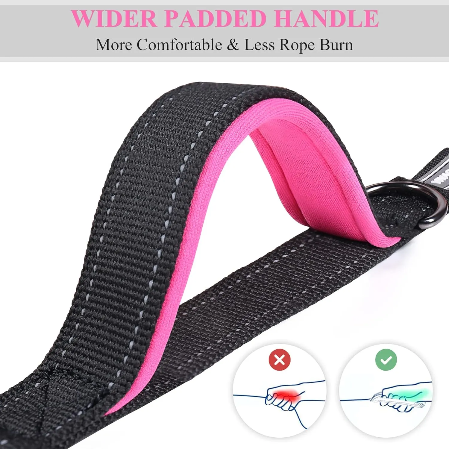 VIVAGLORY Hands Free Bungee Waist Leash for Medium & Large Dogs, Reflective Adjustable Running Leash with Dual Padded Handle for Walking, Jogging, Hiking, Black-Pink