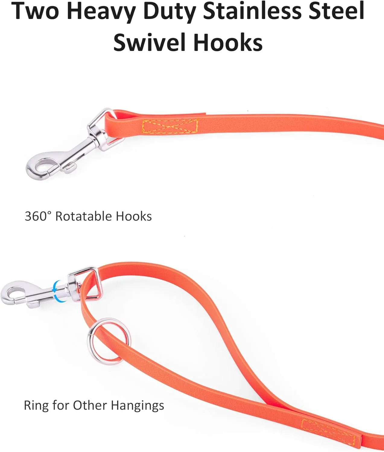 Waterproof Long Leash for Dogs Training 16FT/30FT/50FT, Long Dog Leash Heavy Duty,Dog Lead for Large Medium Small Dogs Outside Walking, Playing, Camping, or Yard(Orange 30FT)