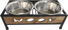 WOOF Design Wooden and Iron Stand with Stainless-Steel Bowls, Elevated Dog Feeder Bowls with Stand, Raised Bowls for pet (Large)