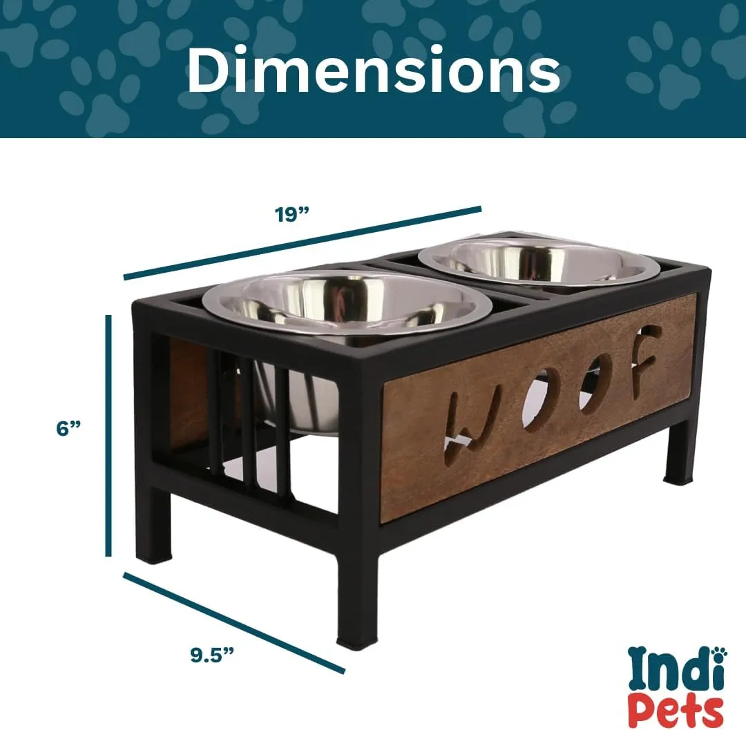 WOOF Design Wooden and Iron Stand with Stainless-Steel Bowls, Elevated Dog Feeder Bowls with Stand, Raised Bowls for pet (Large)